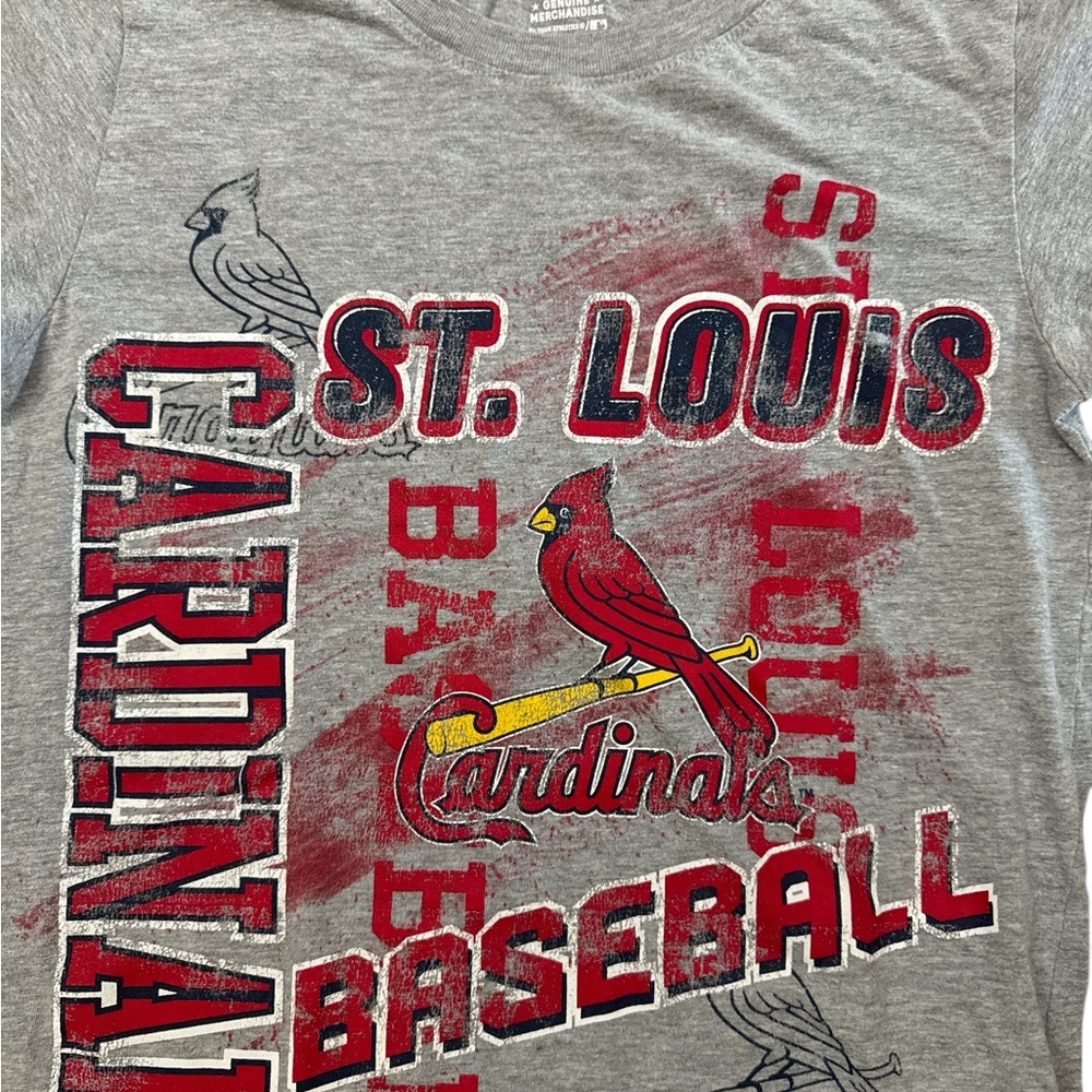 St Louis Cardinals Youth Boys Gray T-Shirt Size‎ Large 10-12 Redbirds MLB Cards